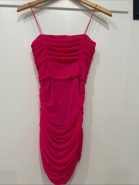 EDITBYNINE Women's Hot Pink Ruched Slip Dress